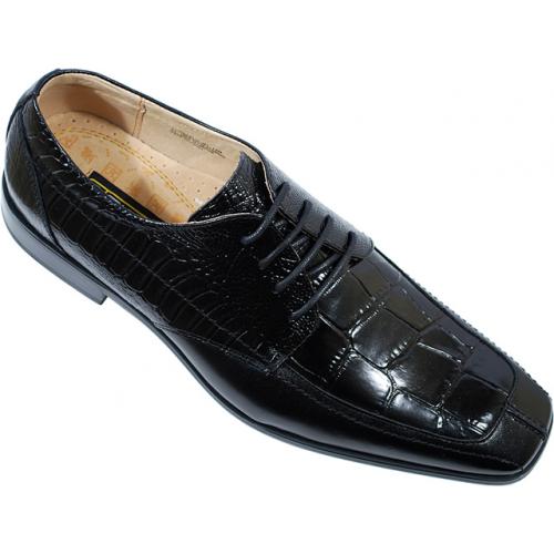 Stacy Adams "Granger" Black Alligator / Ostrich Print Shoes